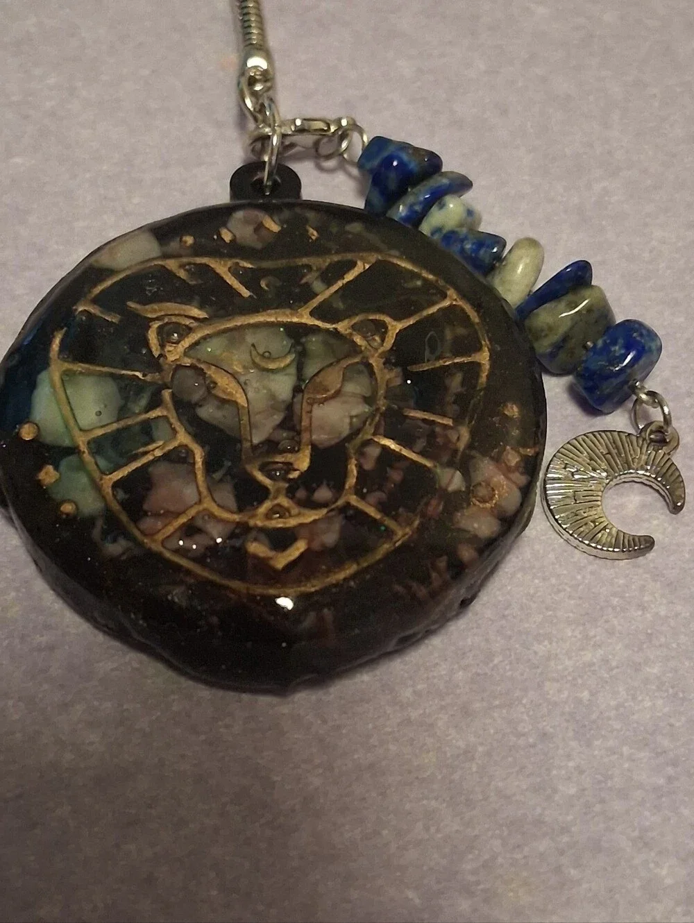 Leo Zodiac Lapis Lion Keychain - Blue Lapis Moon Charm